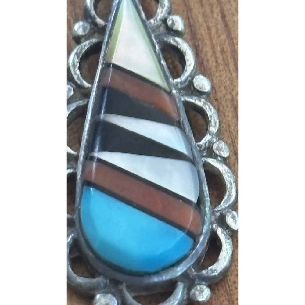 Native Sterling Silver Multi Stone Inlay Zuni Pendant